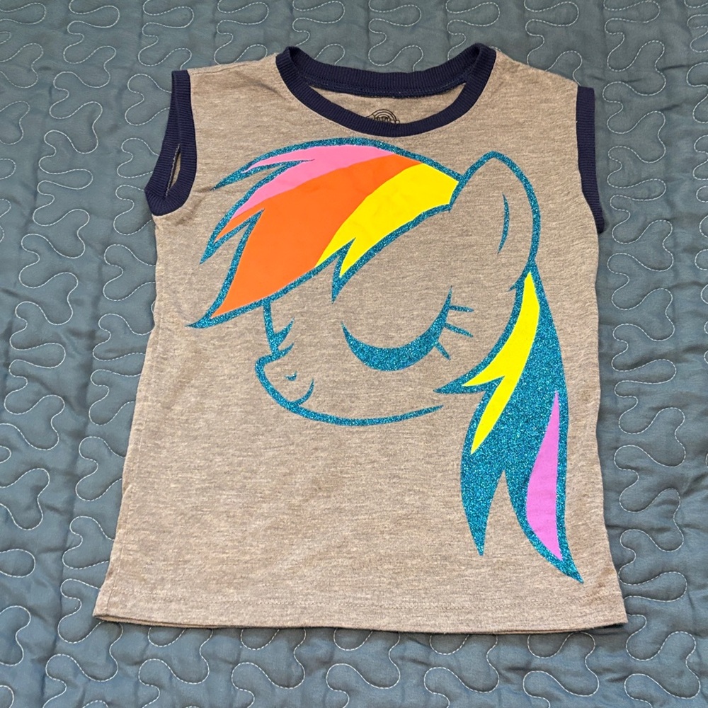 Girls Size Medium Grey and Glittery My Little Pony Rainbow Dash Muscle Tee